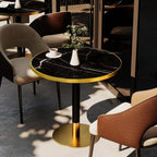 31.5" Round Tulip Table with 1.2" Thick Nero Marquina Sintered Stone Top (Marble Look) & Brushed Black Gold Frame, Modern Luxury Dining Table for 2-4 People for Kitchen Nook, Café & Patio