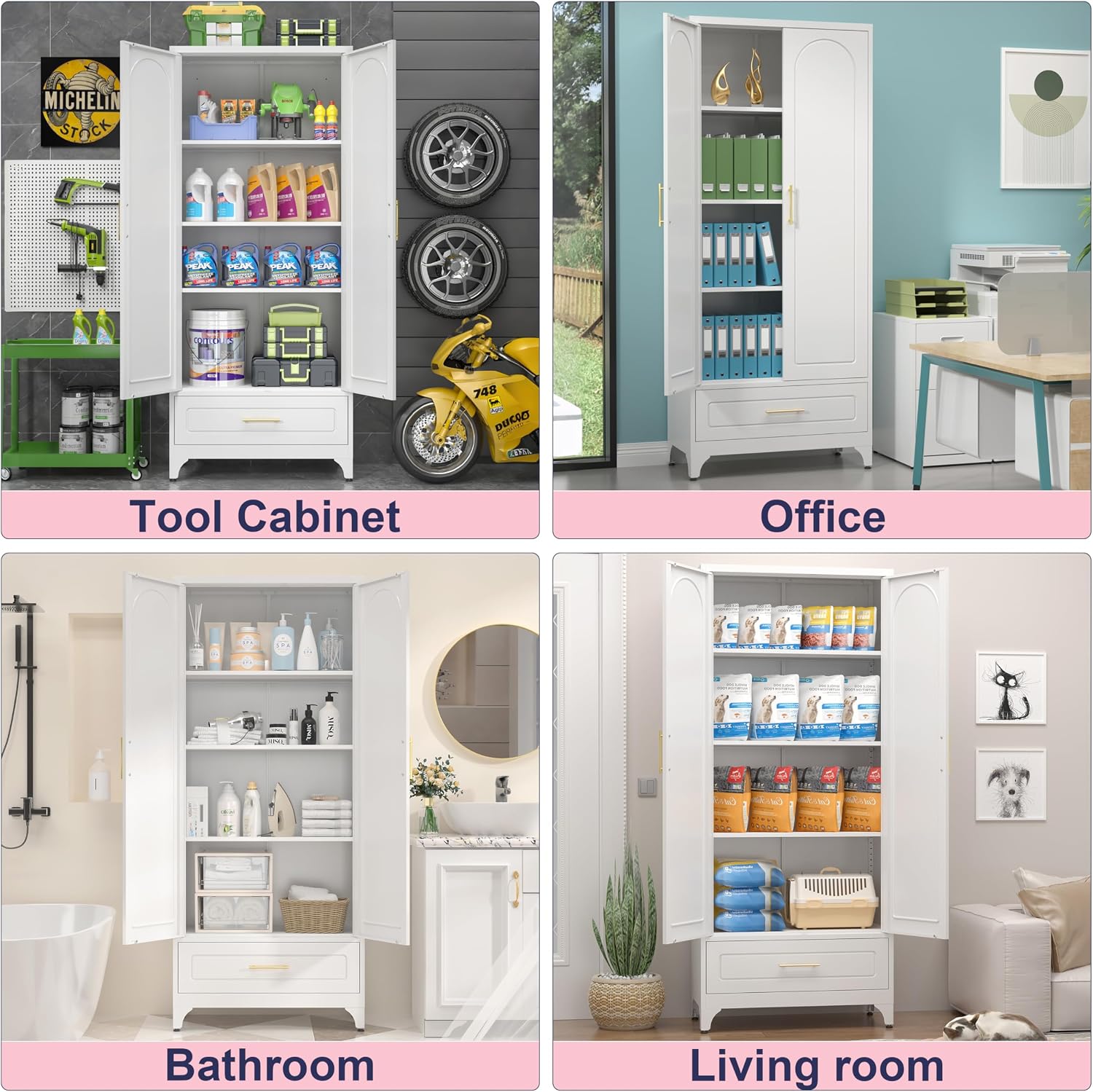 UNICOLY Pantry Kitchen Cabinet with Drawer, 75" Tall Pantry Storage Cabinet | , Metal Storage Cabinets with Doors and Shelves, Large Freestanding Cupboard for Dining Room, Assembly Required, White