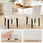VECELO Dining Chairs Set of 2, Upholstered Fabric Wood Legs High Back for Kitchen Living Room, Beige