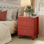 Anbuy Red Nightstand with Petal Pattern, Modern Night Stand with 2 Drawers for Bedroom, Side End Table Scalloped Bedside Night Tables with Solid Wood Legs