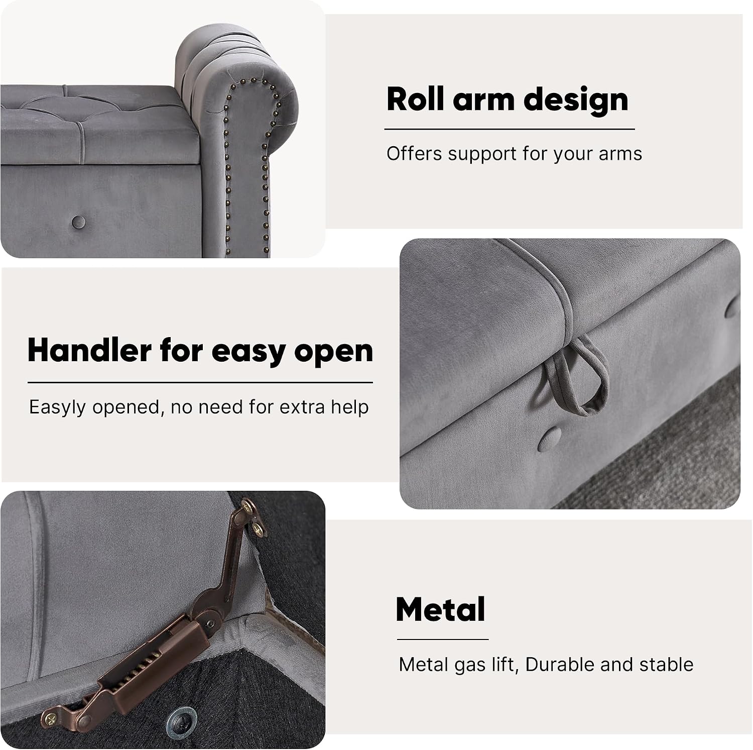 Storage Bench 67" Velvet End of Bed Benches Dark Grey | King Size Storage Bench for Bedroom with Rolled Arms Tufted Ottoman Benches Upholstered Bench for Living Room Entryway