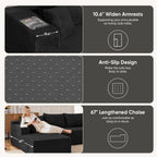 Couch, 102.4" Sectional Couches for Living Room with L Shape Sofa | Cloud Couch Sectional with Chaise, Modular Cloud Sofa with Deep Seat, No Assembly, Black, Corduroy, Left Chaise