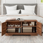 BERRYMERRY 39.4" Fluted Shoe Storage Bench for Entryway,2 Tier Shoe Cabinet Bench with Adjustable Shelf,Bench for Bedroom End of Bed (Walnut, 13.8”D x 39.4”W x 18.5”H)
