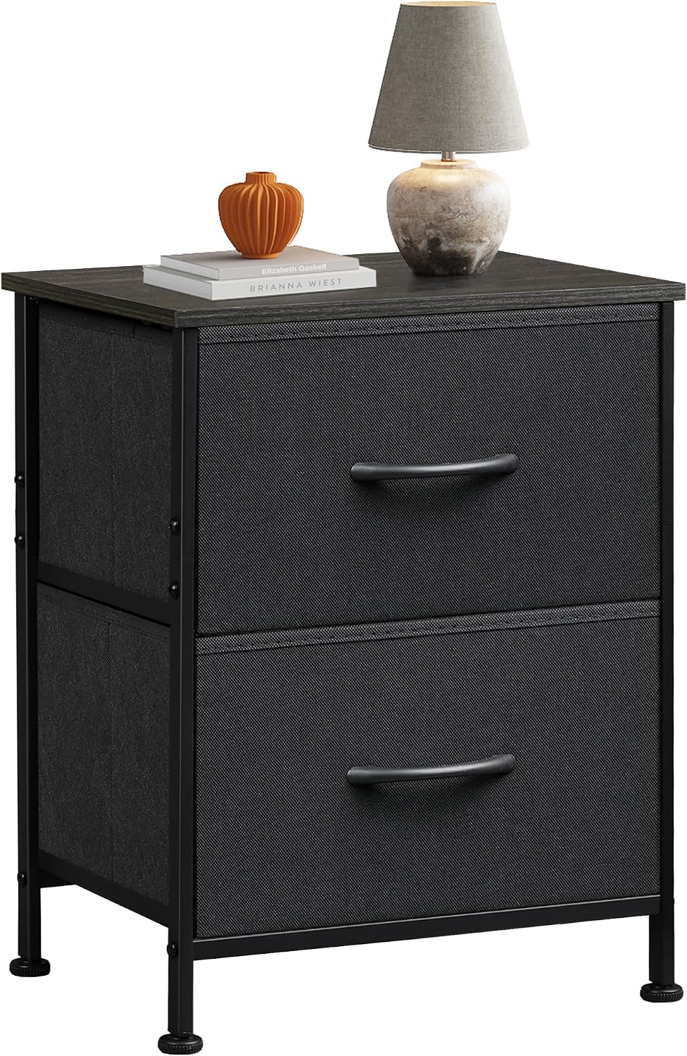 WLIVE Black Night Stand, Small Dresser with 2 Drawers & Wooden Top, Nightstand with Fabric Bins, Bedside Table End Table for Bedroom, Closet, Entryway, College Dorm, Charcoal Black | Nightstand with Fabric Bins, Bedside Table End Table for Bedroom