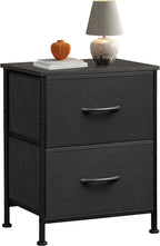 WLIVE Black Night Stand, Small Dresser with 2 Drawers & Wooden Top, Nightstand with Fabric Bins, Bedside Table End Table for Bedroom, Closet, Entryway, College Dorm, Charcoal Black | Nightstand with Fabric Bins, Bedside Table End Table for Bedroom