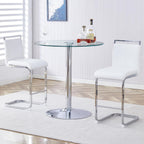 3 Pecies Round Glass Dining Table Set for 2, Small Circle Kitchen Table with Metal Base and White Upholstered Seat High Back PU Leather Chairs, Modern Dining Table and Chairs for livingroom