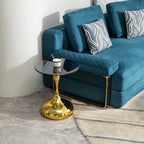 Luxury Round End Table Gold Metal Base 17.7inch Black Tempered Glass Top Modern Small Side Table Living Room Table Sofa Small Coffee Tables Cute Shape (Glod+Glass)