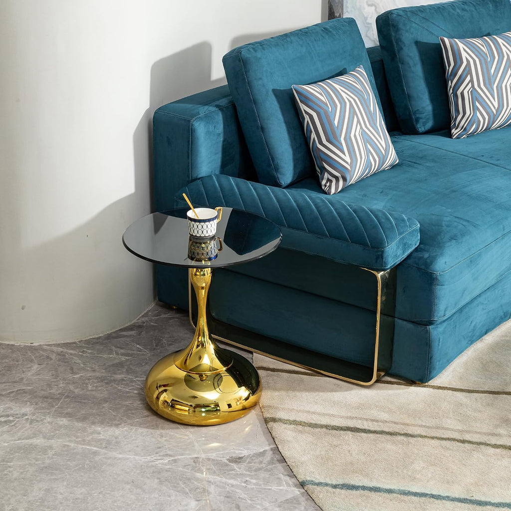 17 inches Metal Small RoundSofa Side Table, Coffee Drink Cocktail Table, Small Accent Pedestal Table for Living Room Corners and Small Spaces