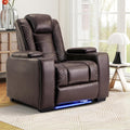 ANJ Power Home Theater Seating, PU Leather Electric Recliner Chair with Adjustable Headrest, Dual Motors Movie Reclining Chairs with LED Lights,USB Port, Cup Holders, Hidden Arm Storage (Brown)