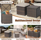 RELAX4LIFE Wicker Outdoor Storage Ottoman, 2-Piece Rattan Footstool w/Removable Cushion, Multipurpose Footrest Stool Side Table Additional Seating, Set of 2 Outdoor Ottomans for Patio Deck (Beige)