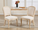 chairus French Country Dining Chairs Set of 6, Upholstered Linen Dining Room Chairs with Square Solid Back Natural Carved Leg Farmhouse Accent Side Chairs for Kitchen/Restaurant/Living Room, Cream