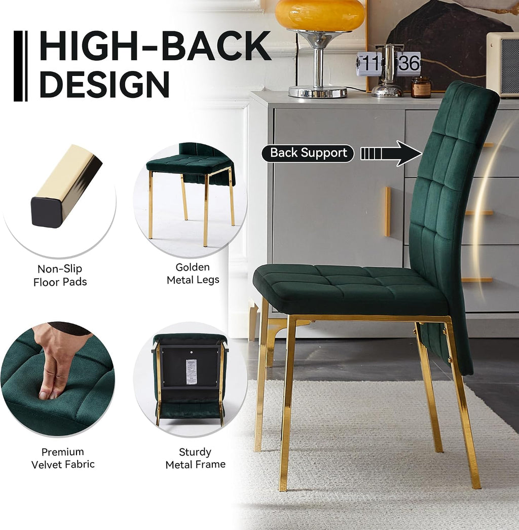 Howtek Rectangular Dining Table Set for 4, Mid Century Modern with 4 Dark Green Upholstered Velvet Kitchen Chairs, Dining Room Table Set for Kitchen, Breakfast Nook, Dining Room