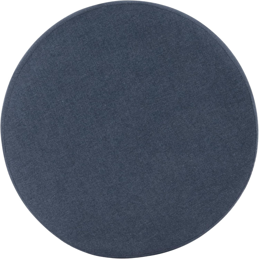 Spatial Order 22" Round Ottoman with Wooden Base - Blue Woven Fabric