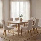 Beige Velvet Dining Chairs Set of 6, Fabric Upholstered Kitchen & Dining Room Chair, Tufted Mid Century Modern Dinning Room Chairs, High Back, Gold Metal Legs, Sillas de Comedor