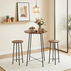 VECELO 3 Piece Pub Table and Chairs Sets Counter Height Bistro Bar Sets with 2 Barstools for Kitchen Breakfast Nook, Small Space, Apartment, Breakfast Dinner Restaurant, Brown