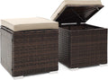 Tangkula 2 Pieces Patio Ottomans, Patiojoy Hand-Woven PE Rattan Side Table with Removable Cushion & Hidden Storage Space, Multifunctional Storage Box, Seat for Patio, Backyard, Poolside (Beige)
