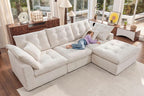 110" Oversized Cloud Sectional Couch, Modular Chenille L-Shaped Compressed Sofa with Ottoman & 3-in-1 Multi-Purpose Pillow, 3 Seater Memory Foam Couches for Living Room, Beige