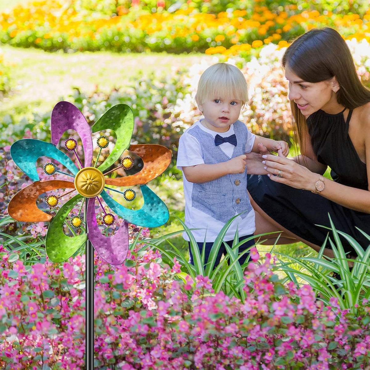 Metal Wind Spinners Outdoor, 360° Wind Sculpture Spinner with Metal Stake, Waterproof Spinners Green Kinetic Wind Spinner for Yard Lawn Decor (A- Colourful 1PC)