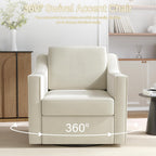 Swivel Accent Chair, Comfy Chenille Swivel Chair with Deep Seat, Upholstered Club Armchair with 360 Degree Rotation Base, Single Sofa Reading Chair for Living Room Bedroom, Beige