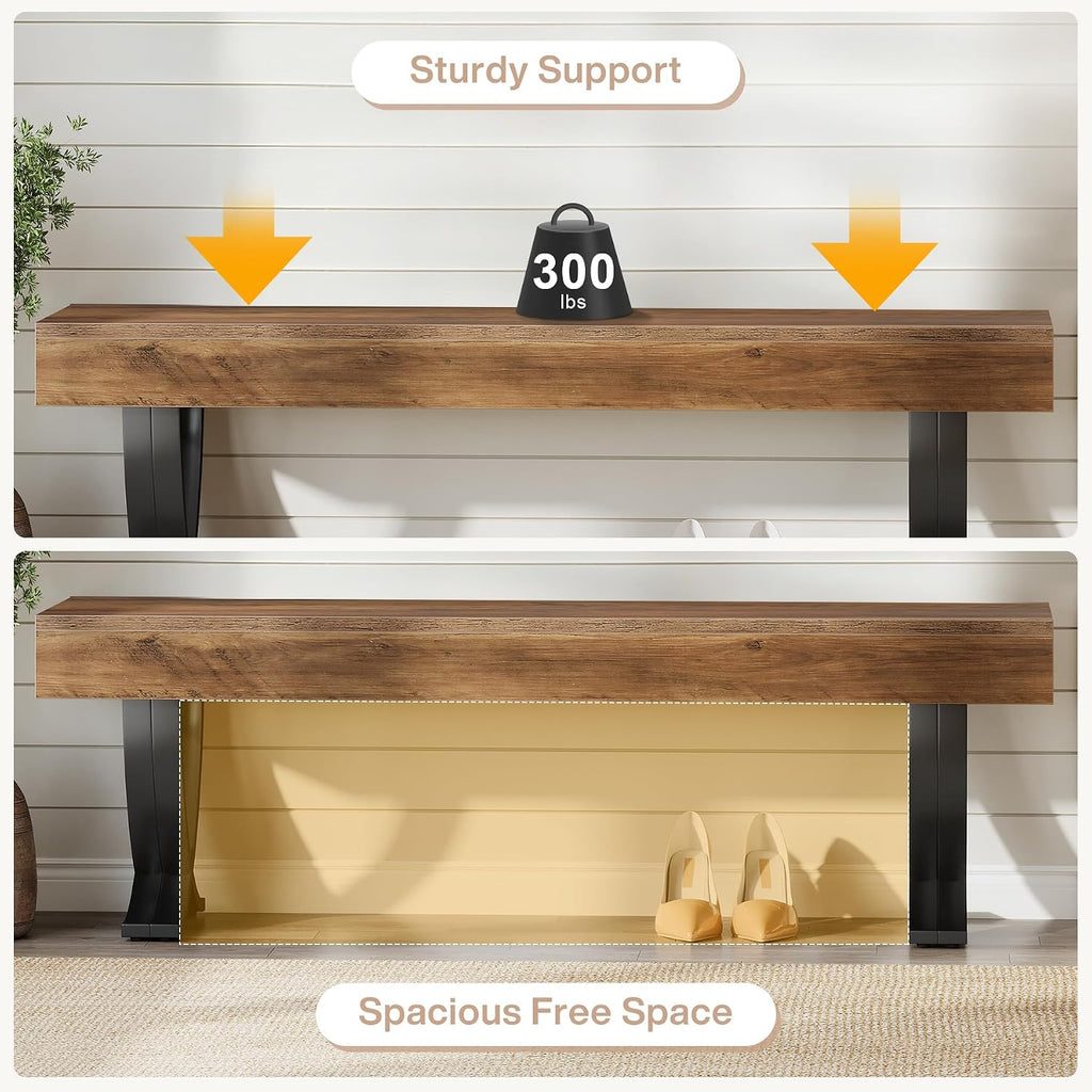 Tribesigns Entryway Shoe Bench, 55-Inch Wooden Shoe Bench with Metal X-Shaped Legs, Industrial Long End of Bed Stool with Seating for Bedroom, Living Room, Hallway, Porch