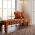 63" Bedroom Bench, Upholstered Entryway Bench, Modern End of Bed Ottoman with Solid Wood Legs and Adjustable Foot Pegs for Entryway, Dining Room and Living Room (Brown Velvet)