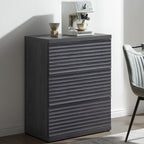 SICOTAS Fluted Buffet Cabinet with Storage, 3-Drawer Sideboard Cabinet, Modern Mid-Century Coffee Bar Cabinet for Living Room, Entryway, Kitchen