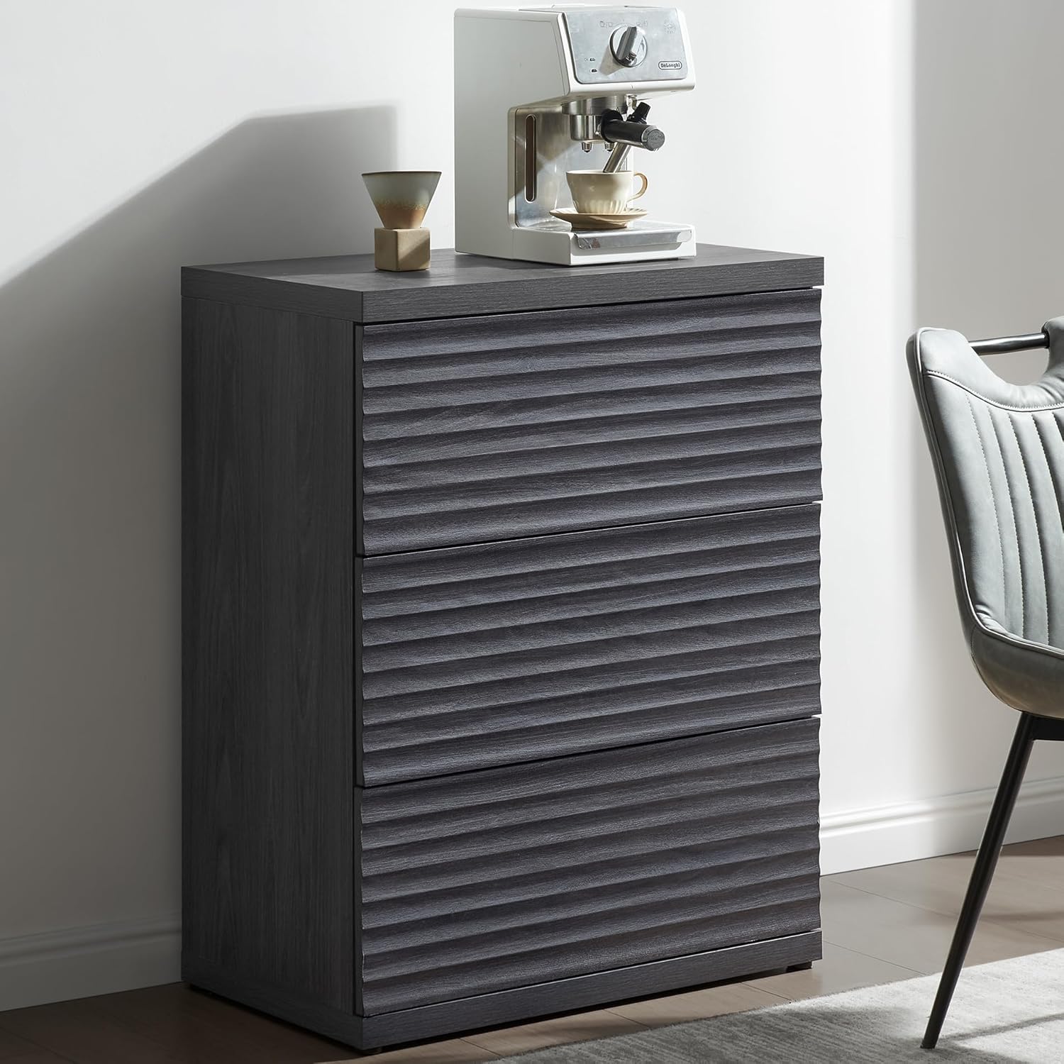 SICOTAS Fluted Buffet Cabinet with Storage, 3-Drawer Sideboard Cabinet, Modern Mid-Century Coffee Bar Cabinet for Living Room, Entryway, Kitchen