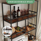 71" Tall Bar Cabinet with Wine Rack & Storage Shelves, 3-Tier Freestanding Backers Rack with Barn Door, Metal Structure Coffee Bar Table for Kitchen Dining Room, Retro Color