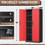 INTERGRAET Metal Storage Cabinet with Adjustable Shelves, Garage Storage Cabinets with Doors and Shelves, File Cabinets for Home Office, Kitchen Pantry Cabinet, 72''H, Black Red