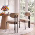 Ya-Home Modern Dining Chairs Set of 2, Chenille Kitchen Chairs, Khaki | Curved Back Upholstered Chairs With Black Metal Legs, Armless Dining Room Chairs Guest Chairs for Restaurant/Home Kitchen