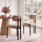 Ya-Home Modern Dining Chairs Set of 2, Chenille Kitchen Chairs, Khaki | Curved Back Upholstered Chairs With Black Metal Legs, Armless Dining Room Chairs Guest Chairs for Restaurant/Home Kitchen