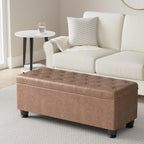 SONGMICS Storage Ottoman, 46.5 Inches Long Bed End Stool, Solid Wood Legs | Buttons Decoration, Non-Slip Foot Pads, 330.7 lb Load Capacity, Coffee Brown, MACEO Collection ULOM071K01