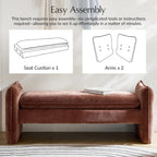 HULALA HOME 57.5" Modern Chenille Upholstered Bench, End of Bed Bench with Thick Padded Seat, Plush Cushion Bedroom Bench for Bedroom, Living Room, Rust