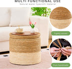 Wimarsbon Storage Pouf Ottoman, Hand Weaving Natural Straw Foot Stool, Bohemian Round Patio Ottomans, Rustic Lounge Pouffe, Outdoor Extra Seat for Garden