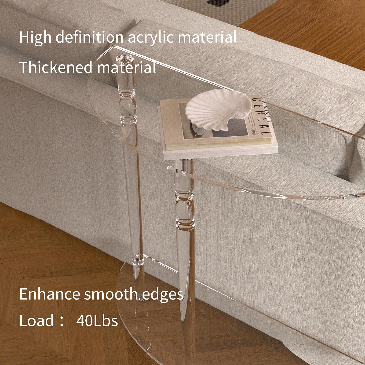 Acrylic Console Table, Half Moon, Entryway Table, Narrow Side Table, End Table, Sofa Table, 31.5L x 11.8W x 31.8H inch Thickened 0.59 inch