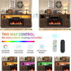 jiteentarou Farmhouse Fireplace TV Stand for 70/75/80 Inch TV, 32”Tall Entertainment Center w/ 36”Electric Fireplace and LED Light, 70”Media Console w/Barn Door Cabinet for Living Room, Brown