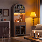 Arched Kitchen Pantry Cabinet, Kitchen Hutch Storage Cabinet with Countertop and Charging Station, Tall Coffee Bar Cabinet with Storage, Dining Room Kitchen Hutch Cabinet with Storage