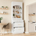 84'' Tall Kitchen Pantry, Storage Cabinet with 5 Storage Drawers and Adjustable Shelf, Anti-Tip Safety, Faux Marble Top Display Cupboard for Kitchen, Dining Room, Living Room, White