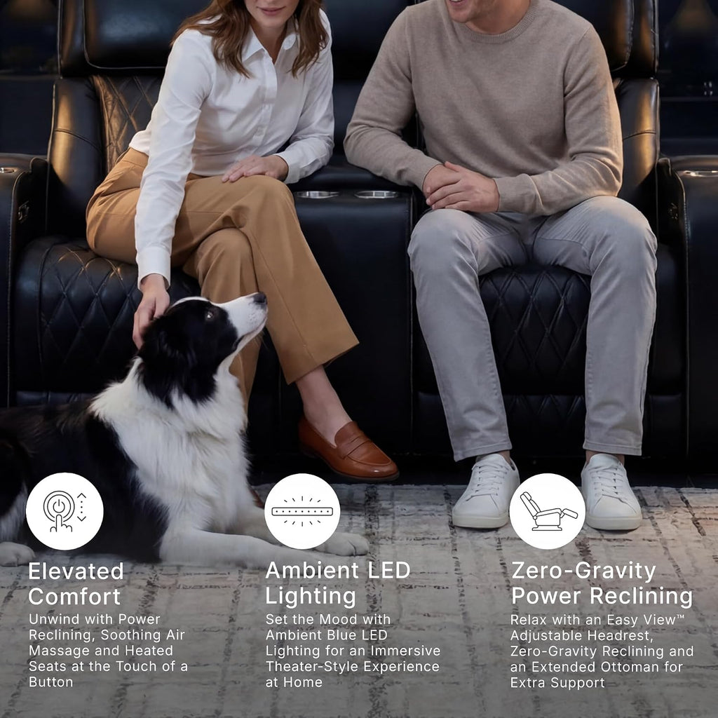 Signature Design by Ashley Boyington Power Reclining Loveseat with Console | A combination of leather and faux leather, Zero-gravity power recline, Air massage system and heat, USB storage console
