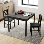 GOFLAME 3-Piece Dining Table Set for 2, Wooden Square Kitchen Table with 2 Upholstered Chairs, Space-Saving Dining Room Furniture Set for Dining Room, Breakfast Nook, Small Space, Grey & Black
