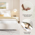 Christopher Knight Home Hazel Queen Size Bed Frame, Upholstered Platform Bed, Soft Boucle Queen Headboard, Removable Pillows Headboard, Wood Slats Support, No Box Spring Needed, Easy Assembly, White