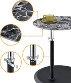 Small Drink Table,Height Adjustable Pedestal Table, Martini Tables, Side End Tables with Round Marble Top,Increase Size and Weighted Base for Small Spaces Living Room,Bedroom - Black