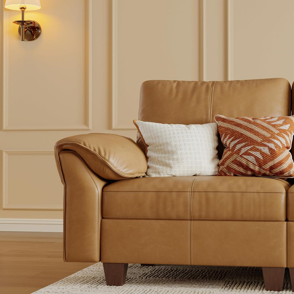 SITJOY Faux Leather Modular Sectional Sofa with Storage, Mid Century Modern Sectional Couches for Living Room, 11.8" Wide Armrests, 96" Wide 3 Seater L Shaped Couch with Chaise, Brown