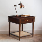 Creative Co-Op Maxwelton Solid Wood End Table with Drawer and Woven Cane Storage Shelf, Dark Chestnut and Natural