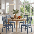 HNY Blue Wood Dining Chairs Set of 4, Farmhouse Kitchen Chairs with High Backrest and Wooden Legs, Armless Dining Side Chairs for Kitchen/Dining Room/Restaurant
