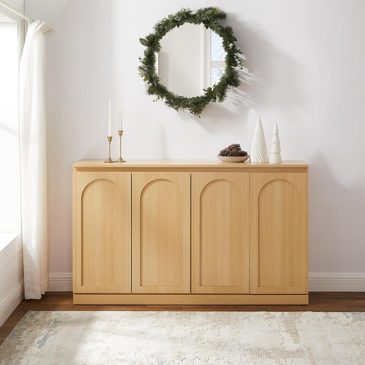 Crosley Furniture Marco Modern Sideboard Buffet Cabinet with Shelves, Dining Room, Kitchen, TV Stand Console, Ash