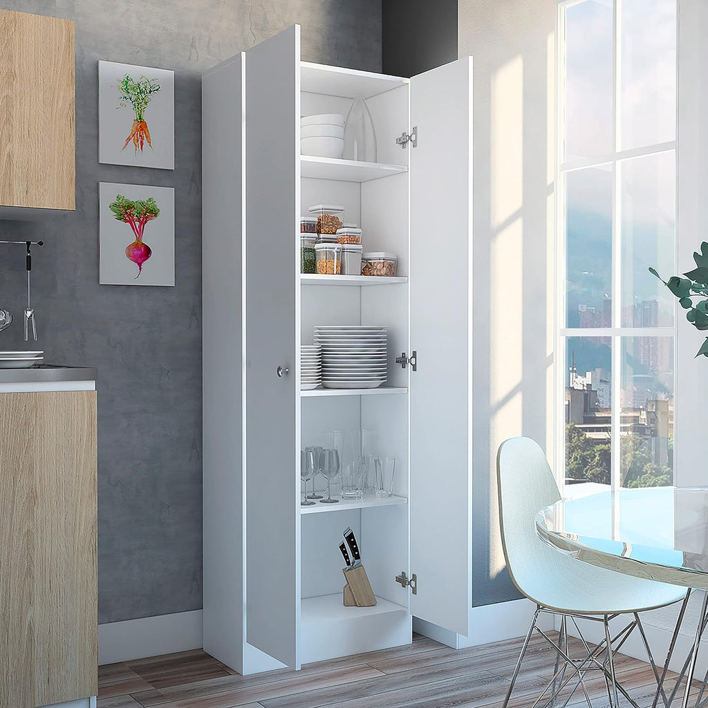 Multistorage 5-Shelf Pantry Cabinet with Double Doors - White