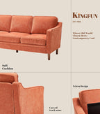 Kingfun 80" Chenille Sofa, 3 Seater Couch, Mid Century Modern Couches with Solid Wood Legs for Living Room & Bedroom, Orange