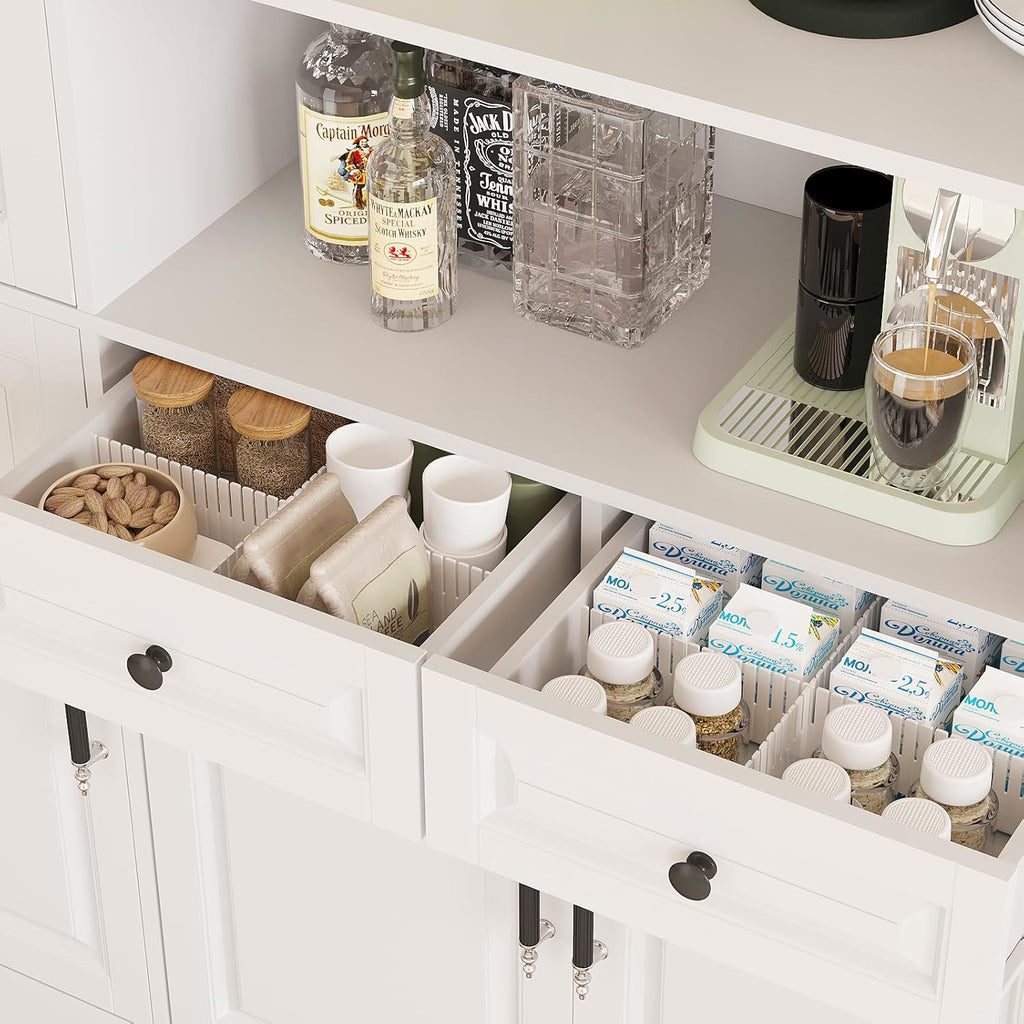 MEISSALIVVE Kitchen Pantry Storage Cabinet with LED Lights, 78.7" Tall with Glass Doors & Drawers, Freestanding Utility Cabinet, White (63" W x 15.7" D)