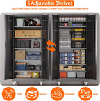 SUXXAN 71" Metal Storage Cabinet with Wheels, Pegboard, Lock, 5 Shelves | Locking steel cabinet with wheels, pegboard and 5 shelves for garage, workshop, office or pantry; assembly required.